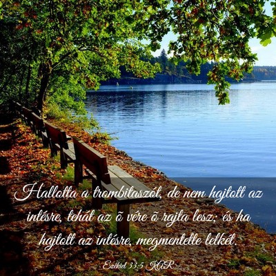 Picture 03 - Ezékiel 33:5 KAR - Hallotta a trombitaszót, de nem hajtott az - Bible Verse Picture