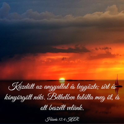 Picture 03 - Hóseás 12:4 KAR - Küzdött az angyallal és legyõzte; sírt és - Bible Verse Picture