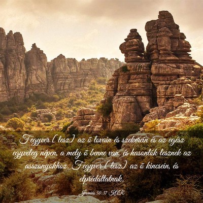 Picture 03 - Jeremiás 50:37 KAR - Fegyver [lesz] az õ lovain és szekerein és az - Bible Verse Picture