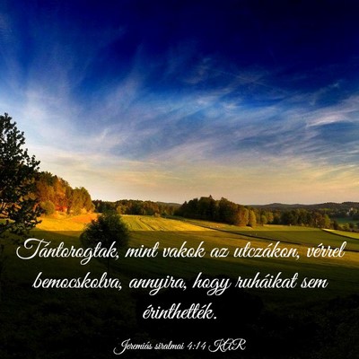 Picture 03 - Jeremiás siralmai 4:14 KAR - Tántorogtak, mint vakok az utczákon, vérrel - Bible Verse Picture