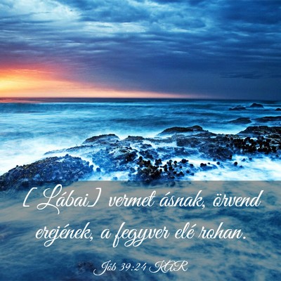 Picture 03 - Jób 39:24 KAR - [Lábai] vermet ásnak, örvend erejének, a - Bible Verse Picture