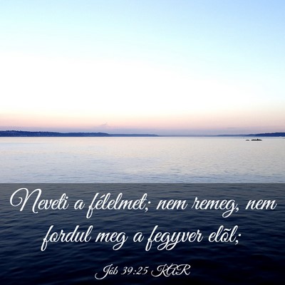 Picture 03 - Jób 39:25 KAR - Neveti a félelmet; nem remeg, nem fordul meg a - Bible Verse Picture