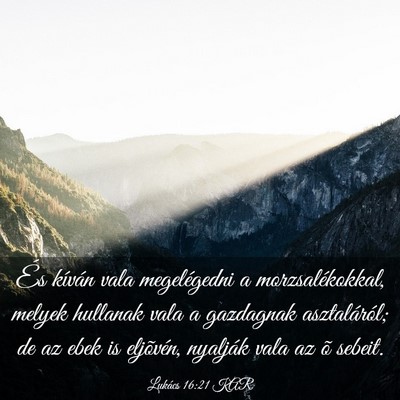 Picture 03 - Lukács 16:21 KAR - És kíván vala megelégedni a morzsalékokkal, - Bible Verse Picture