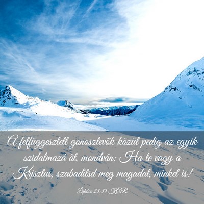 Picture 03 - Lukács 23:39 KAR - A felfüggesztett gonosztevõk közül pedig az - Bible Verse Picture