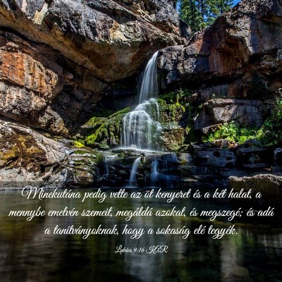 Picture 03 - Lukács 9:16 KAR - Minekutána pedig vette az öt kenyeret és a - Bible Verse Picture