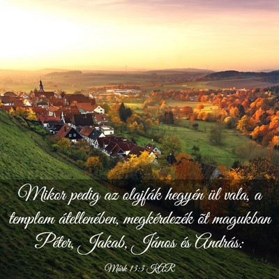 Picture 03 - Márk 13:3 KAR - Mikor pedig az olajfák hegyén ül vala, a - Bible Verse Picture