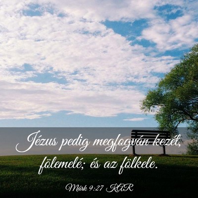 Picture 03 - Márk 9:27 KAR - Jézus pedig megfogván kezét, fölemelé; és - Bible Verse Picture