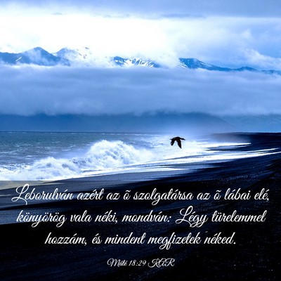 Picture 03 - Máté 18:29 KAR - Leborulván azért az õ szolgatársa az õ - Bible Verse Picture