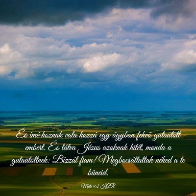 Picture 03 - Máté 9:2 KAR - És ímé hoznak vala hozzá egy ágyban fekvõ - Bible Verse Picture
