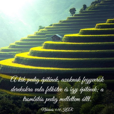 Picture 03 - Nehémiás 4:18 KAR - A kik pedig építének, azoknak fegyverök - Bible Verse Picture
