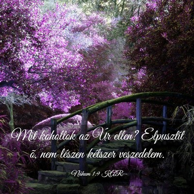 Picture 03 - Náhum 1:9 KAR - Mit koholtok az Úr ellen? Elpusztít õ, nem - Bible Verse Picture