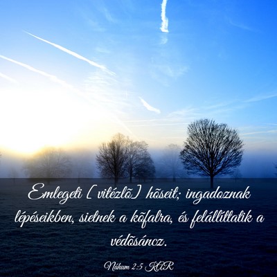 Picture 03 - Náhum 2:5 KAR - Emlegeti [vitézlõ] hõseit; ingadoznak - Bible Verse Picture
