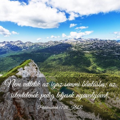 Picture 03 - Példabeszédek 12:20 KAR - Nem vettetik az igaz semmi bántásba; az - Bible Verse Picture