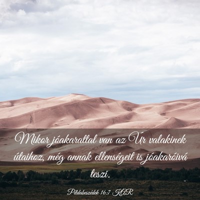 Picture 03 - Példabeszédek 16:7 KAR - Mikor jóakarattal van az Úr valakinek útaihoz, - Bible Verse Picture