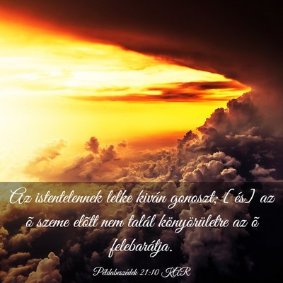 Picture 03 - Példabeszédek 21:10 KAR - Az istentelennek lelke kiván gonoszt; [és] az - Bible Verse Picture