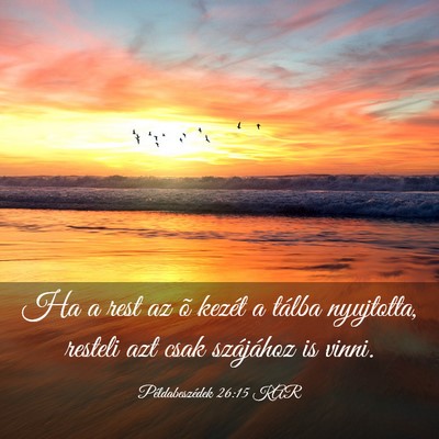 Picture 03 - Példabeszédek 26:15 KAR - Ha a rest az õ kezét a tálba nyujtotta, - Bible Verse Picture