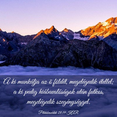 Picture 03 - Példabeszédek 28:19 KAR - A ki munkálja az õ földét, megelégedik - Bible Verse Picture
