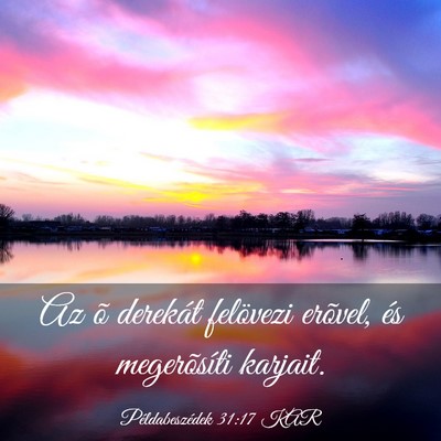 Picture 03 - Példabeszédek 31:17 KAR - Az õ derekát felövezi erõvel, és - Bible Verse Picture