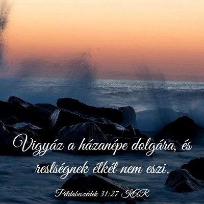 Picture 03 - Példabeszédek 31:27 KAR - Vigyáz a házanépe dolgára, és restségnek - Bible Verse Picture