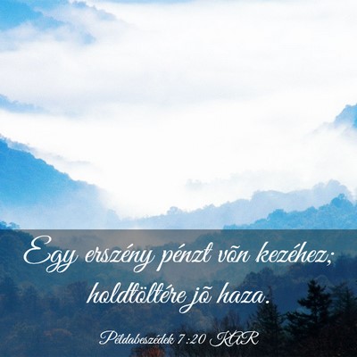 Picture 03 - Példabeszédek 7:20 KAR - Egy erszény pénzt võn kezéhez; holdtöltére - Bible Verse Picture