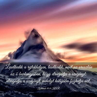 Picture 03 - Zsoltárok 10:9 KAR - Leselkedik a rejtekhelyen, leselkedik, mint az - Bible Verse Picture