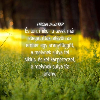 Picture 04 - 1 Mózes 24:22 KAR - És lõn, mikor a tevék már eleget ittak, - Bible Verse Picture