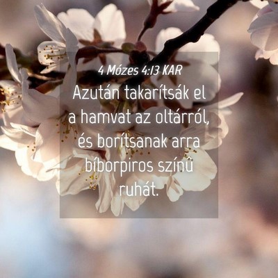 Picture 04 - 4 Mózes 4:13 KAR - Azután takarítsák el a hamvat az oltárról, - Bible Verse Picture