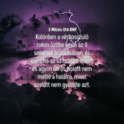 Picture 04 - 5 Mózes 19:6 KAR - Különben a vérbosszuló rokon ûzõbe veszi az - Bible Verse Picture