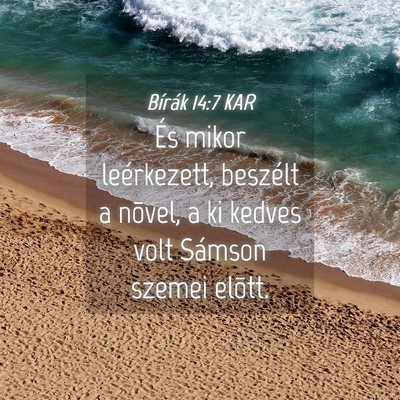 Picture 04 - Bírák 14:7 KAR - És mikor leérkezett, beszélt a nõvel, a ki - Bible Verse Picture