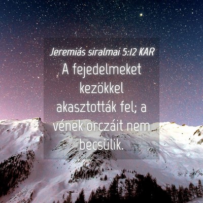 Picture 04 - Jeremiás siralmai 5:12 KAR - A fejedelmeket kezökkel akasztották fel; a - Bible Verse Picture