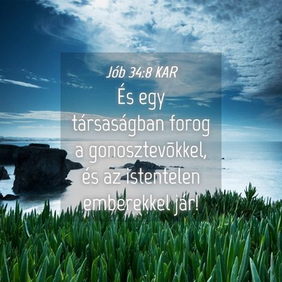 Picture 04 - Jób 34:8 KAR - És egy társaságban forog a gonosztevõkkel, - Bible Verse Picture