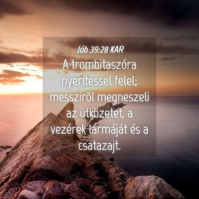 Picture 04 - Jób 39:28 KAR - A trombitaszóra nyerítéssel felel; messzirõl - Bible Verse Picture