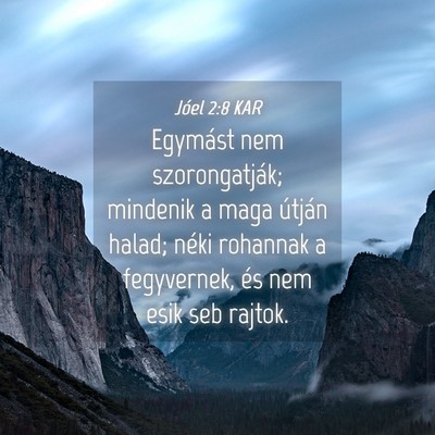 Picture 04 - Jóel 2:8 KAR - Egymást nem szorongatják; mindenik a maga - Bible Verse Picture