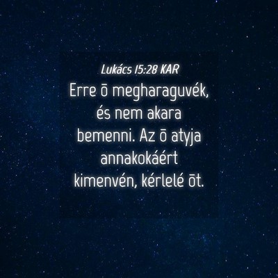 Picture 04 - Lukács 15:28 KAR - Erre õ megharaguvék, és nem akara bemenni. Az - Bible Verse Picture
