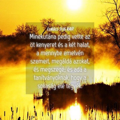 Picture 04 - Lukács 9:16 KAR - Minekutána pedig vette az öt kenyeret és a - Bible Verse Picture