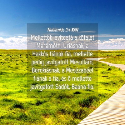 Picture 04 - Nehémiás 3:4 KAR - Mellettök javítgatá a kõfalat Merémóth, - Bible Verse Picture