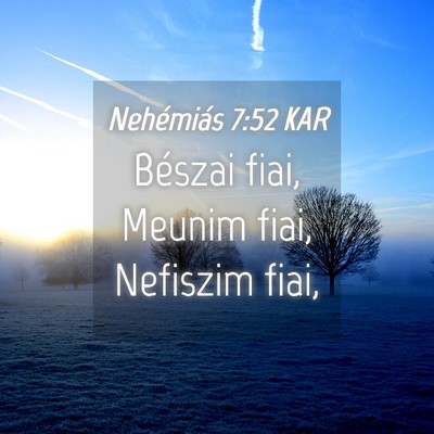 Picture 04 - Nehémiás 7:52 KAR - Bészai fiai, Meunim fiai, Nefiszim - Bible Verse Picture