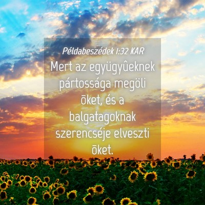 Picture 04 - Példabeszédek 1:32 KAR - Mert az együgyûeknek pártossága megöli - Bible Verse Picture
