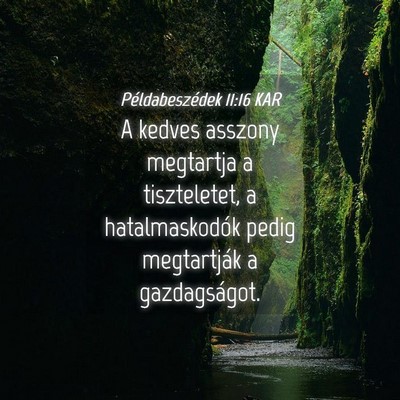 Picture 04 - Példabeszédek 11:16 KAR - A kedves asszony megtartja a tiszteletet, a - Bible Verse Picture
