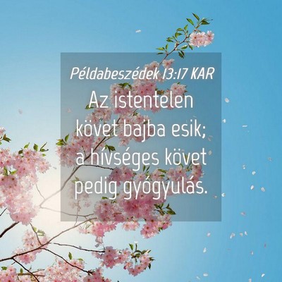 Picture 04 - Példabeszédek 13:17 KAR - Az istentelen követ bajba esik; a hívséges - Bible Verse Picture