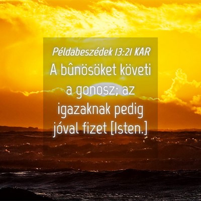 Picture 04 - Példabeszédek 13:21 KAR - A bûnösöket követi a gonosz; az igazaknak - Bible Verse Picture