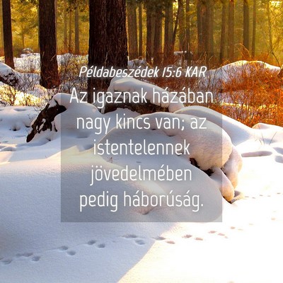 Picture 04 - Példabeszédek 15:6 KAR - Az igaznak házában nagy kincs van; az - Bible Verse Picture