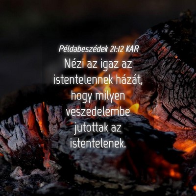 Picture 04 - Példabeszédek 21:12 KAR - Nézi az igaz az istentelennek házát, hogy - Bible Verse Picture