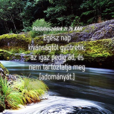 Picture 04 - Példabeszédek 21:26 KAR - Egész nap kivánságtól gyötretik; az igaz - Bible Verse Picture