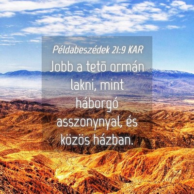 Picture 04 - Példabeszédek 21:9 KAR - Jobb a tetõ ormán lakni, mint háborgó - Bible Verse Picture