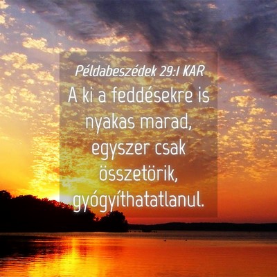 Picture 04 - Példabeszédek 29:1 KAR - A ki a feddésekre is nyakas marad, egyszer csak - Bible Verse Picture