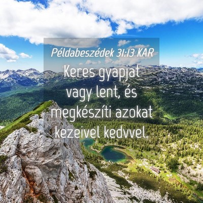 Picture 04 - Példabeszédek 31:13 KAR - Keres gyapjat vagy lent, és megkészíti azokat - Bible Verse Picture