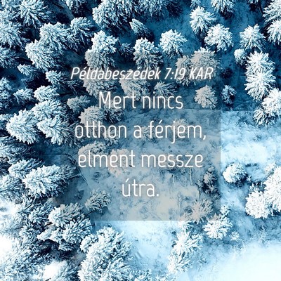 Picture 04 - Példabeszédek 7:19 KAR - Mert nincs otthon a férjem, elment messze - Bible Verse Picture