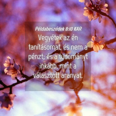 Picture 04 - Példabeszédek 8:10 KAR - Vegyétek az én tanításomat, és nem a pénzt; - Bible Verse Picture