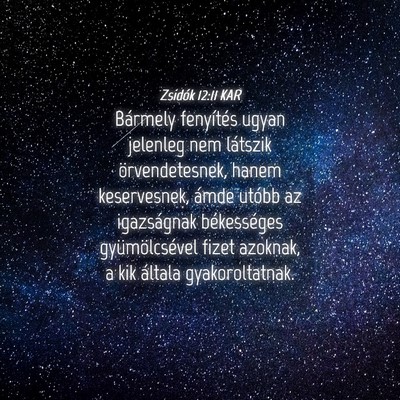 Picture 04 - Zsidók 12:11 KAR - Bármely fenyítés ugyan jelenleg nem látszik - Bible Verse Picture
